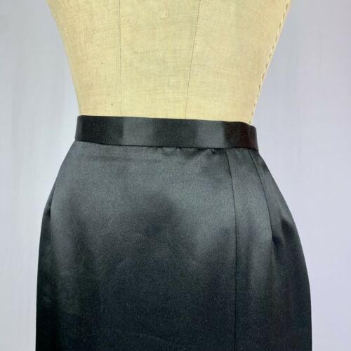Vintage 90s Black Satin Column Maxi Skirt High Slit Glamour Couture 12 Petite - Fresh Stock Dated March 2026