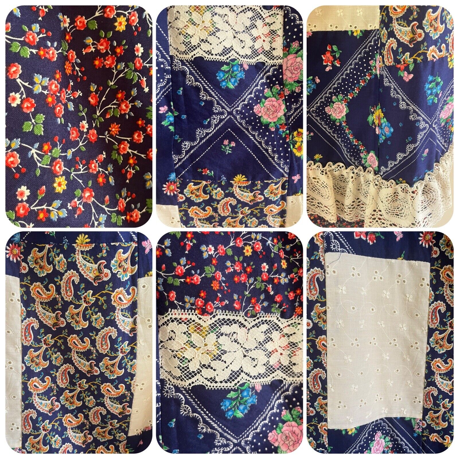 70s Renee California Patchwork Maxi Skirt Calico Floral Bandana Hippie Lace VTG - Fresh Stock Dated March 2026