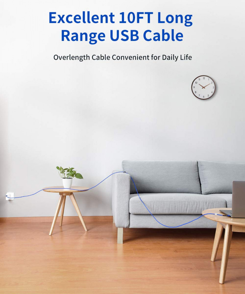 USB C to C 100W Cable 10ft, JSAUX Type C Fast Charging 10FT, Blue - Fresh Stock Dated February 2026