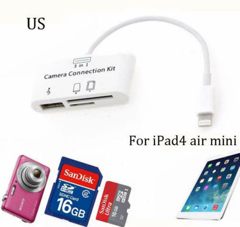3 in 1 TF SD Card Reader USB OTG Adapter for Iphone IPad Camera DSLR Link Adapte - Fresh Stock Dated February 2026