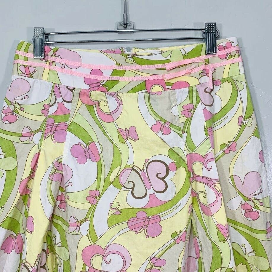 Vintage Y2K White Green Pink Butterfly Print High Waisted Midi Skirt - Fresh Stock Dated February 2026