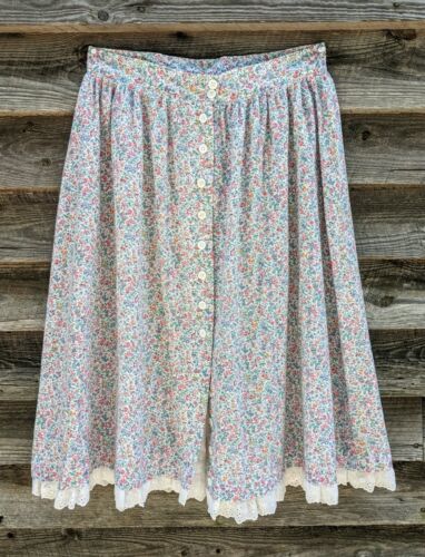 Vtg Prairie Skirt Cotton Wildflower Ditsy Floral Print Eyelet Trim Circle Full - Fresh Stock Dated February 2026