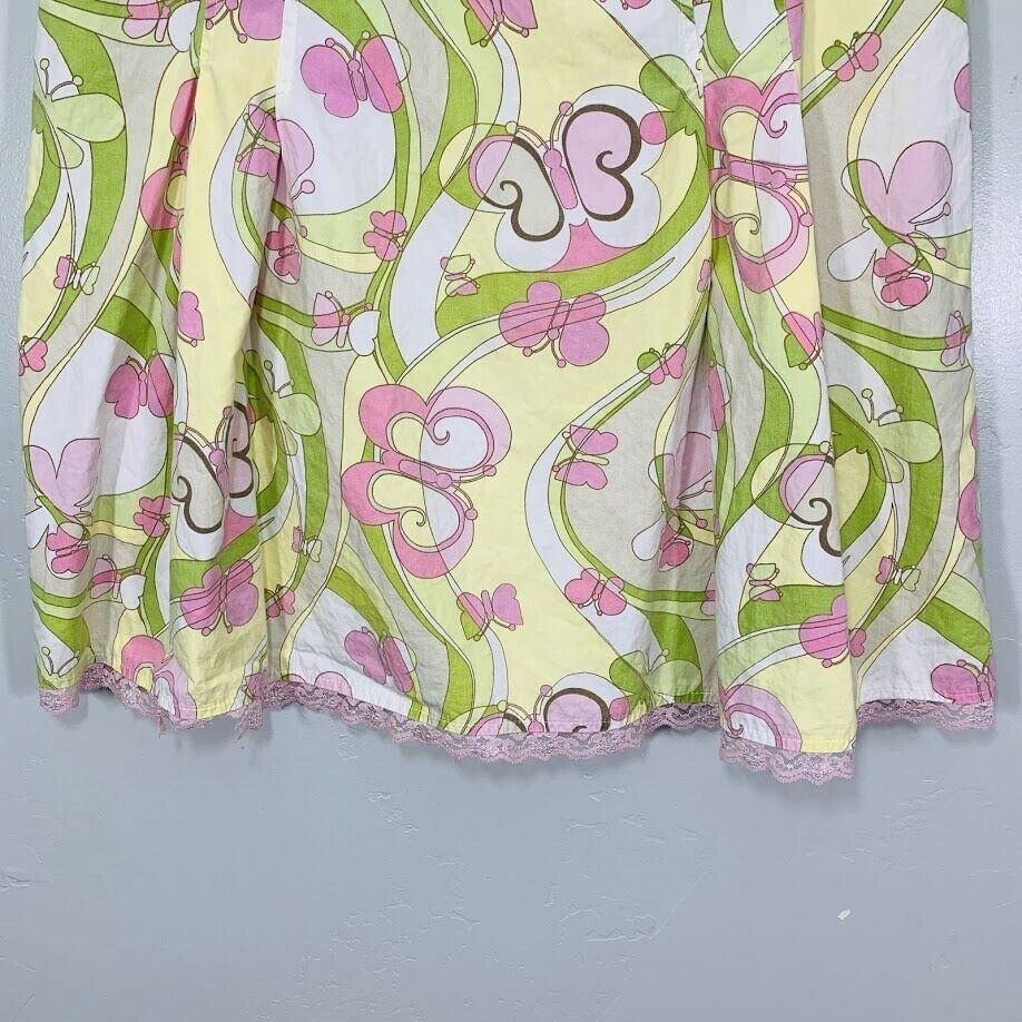 Vintage Y2K White Green Pink Butterfly Print High Waisted Midi Skirt - Fresh Stock Dated February 2026