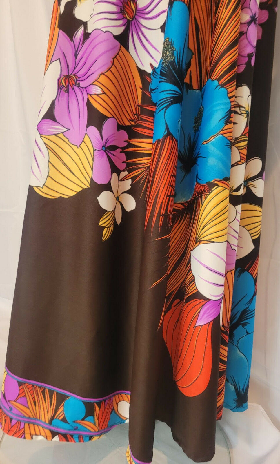 Vtg 70s 2pc MAXI HALTER DRESS WRAP SKIRT Boho Swimsuit COVERUP Hawaiian Flowers - Fresh Stock Dated March 2026