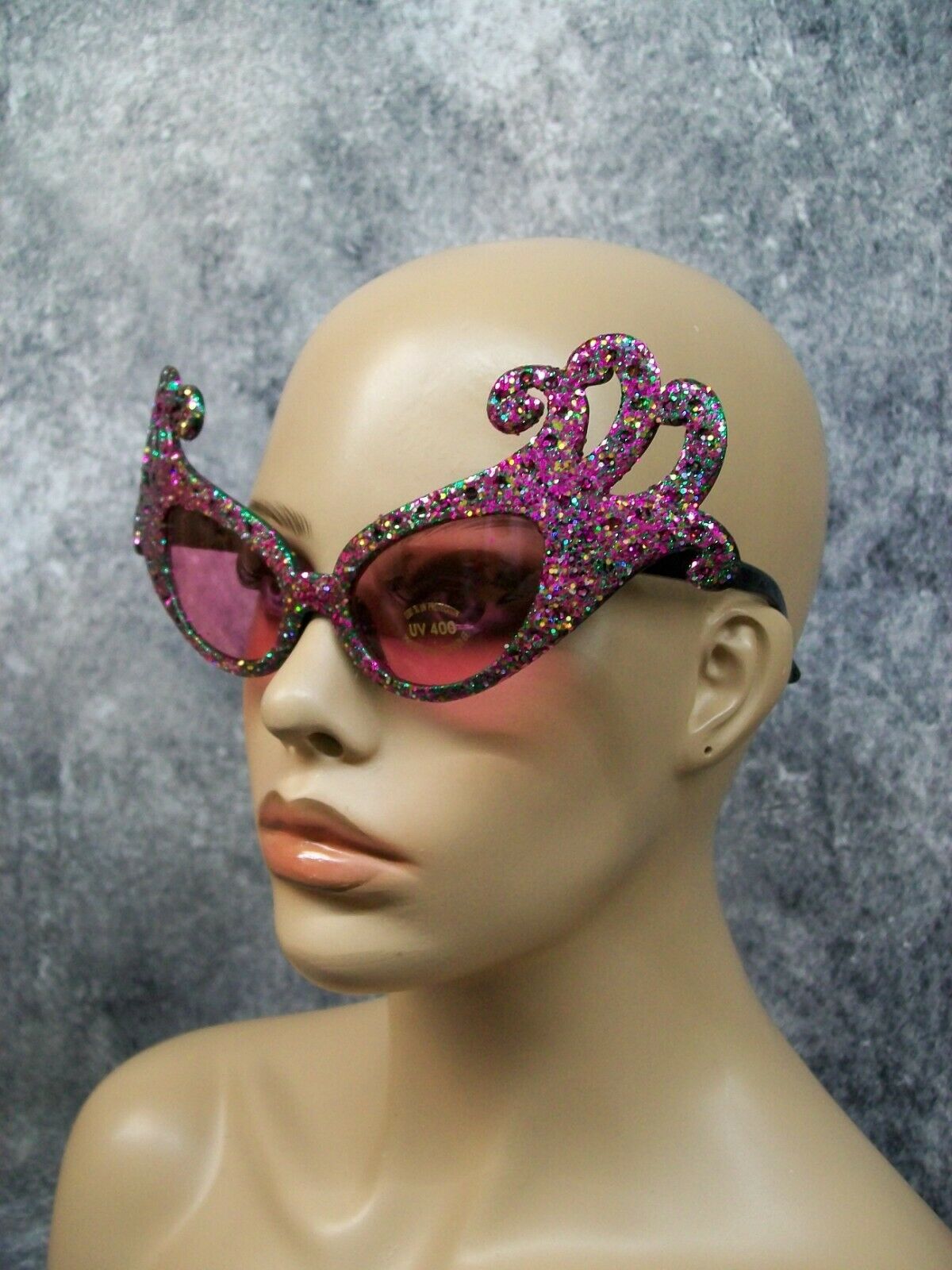 Purple Green Glitter Dame Costume Glasses Retro Cat Eye Edna Face Furniture 60's - Fresh Stock Dated December 2025