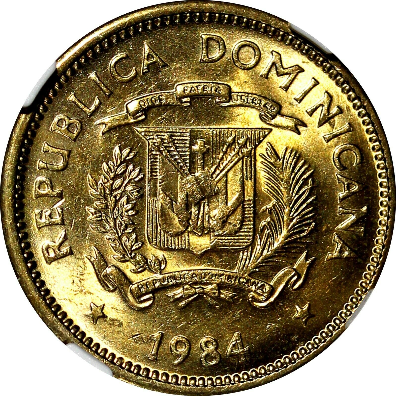 DOMINICAN REPUBLIC 1984 MO 5 Centavos NGC MS62 Sanchez and Mella KM# 59 - Fresh Stock Dated December 2025