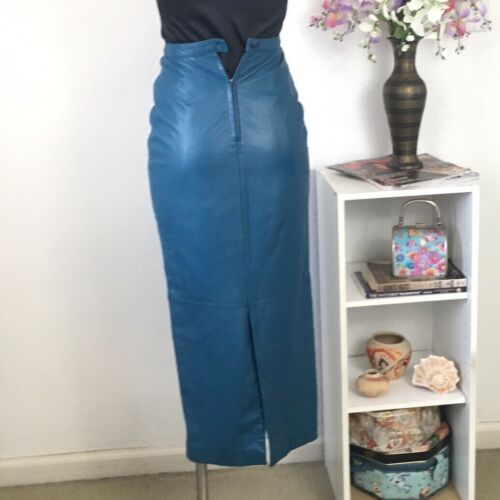 Vintage 80s North Beach Leather Blue pencil skirt Retro Rockabilly Wiggle XS - Fresh Stock Dated December 2025