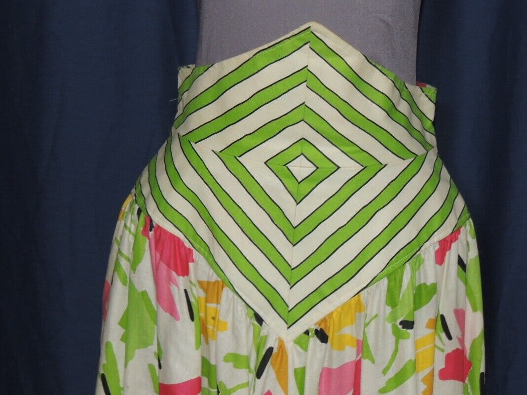 1980's Barboglio Christina - Jan Colorful Cotton Skirt w Wide Yoke sz 8 W- 27.5 - Fresh Stock Dated March 2026