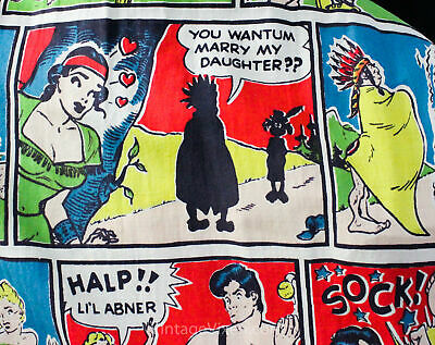 1950s Novelty Print Skirt - Rare Comic Strip Lil Abner Cotton - Small Waist 25 - Fresh Stock Dated March 2026