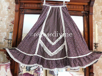 Prairie Rose Brown Calico Lace Gunne Sax Gunnies Vtg 1970s Hippie Skirt, XXS XS - Fresh Stock Dated February 2026