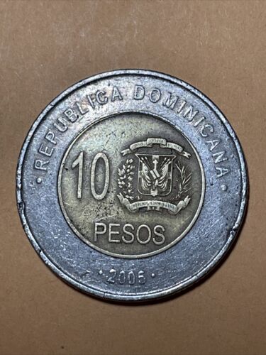 Dominican Republic 10 Pesos Current Circulated Bimetallic Coin Dated 2005 - Fresh Stock Dated February 2026