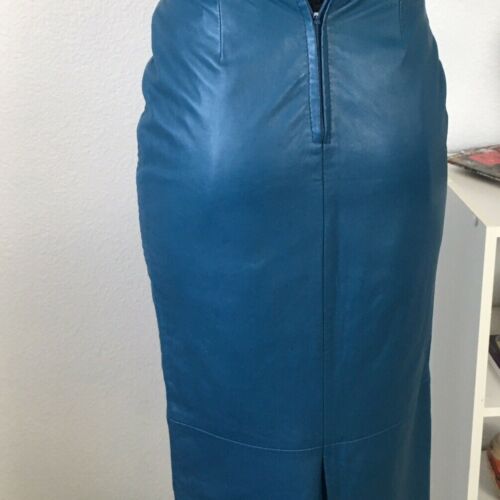 Vintage 80s North Beach Leather Blue pencil skirt Retro Rockabilly Wiggle XS - Fresh Stock Dated December 2025