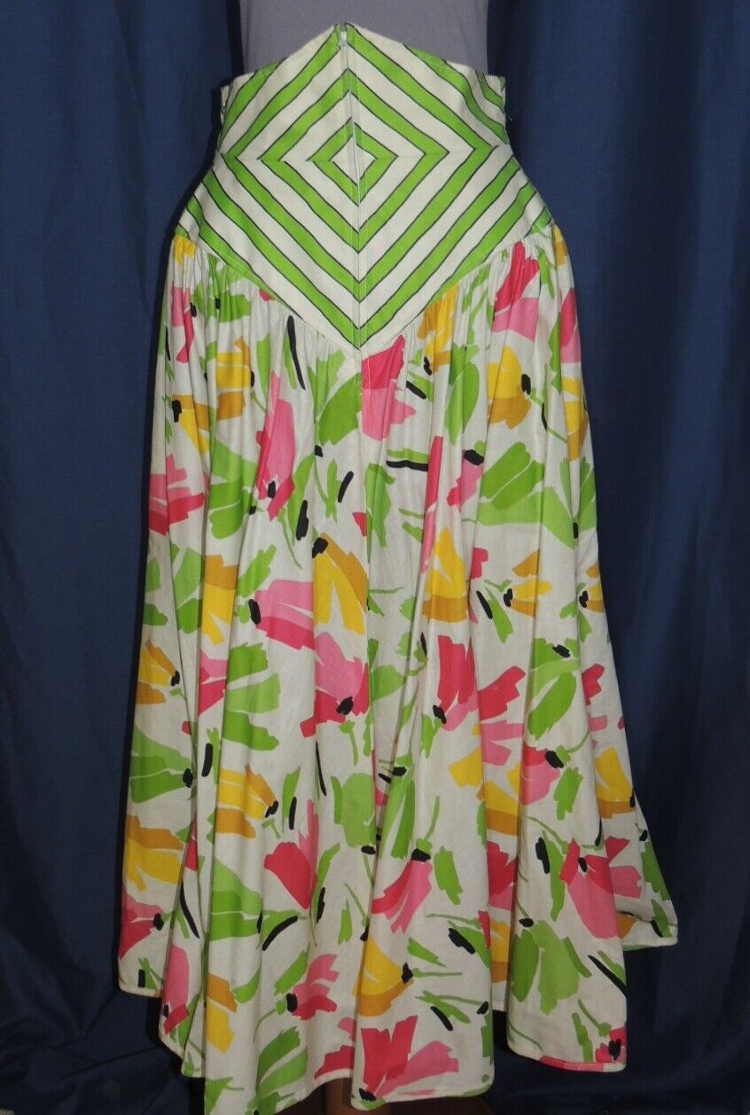 1980's Barboglio Christina - Jan Colorful Cotton Skirt w Wide Yoke sz 8 W- 27.5 - Fresh Stock Dated March 2026