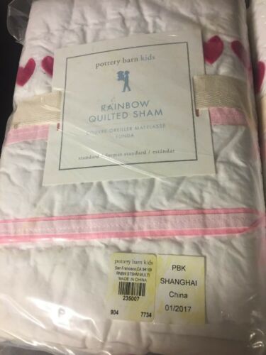 2 Pottery Barn Kids Rainbow Quilted Standard Shams NWT Pink Hearts! NWT - Fresh Stock Dated December 2025