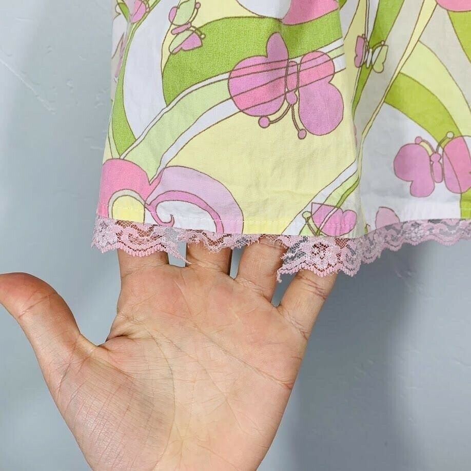 Vintage Y2K White Green Pink Butterfly Print High Waisted Midi Skirt - Fresh Stock Dated February 2026