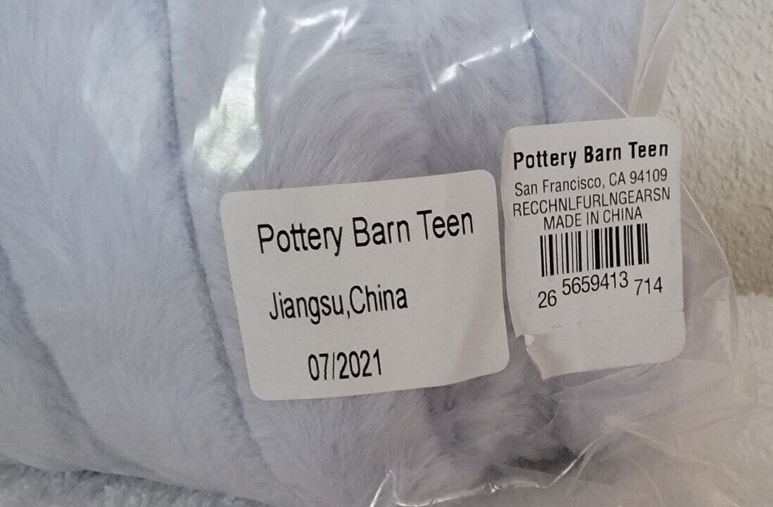 Pottery Barn RECYCLED CHANNEL Faux Fur Backrest Pillow Cover BLUE NWT #P422 - Fresh Stock Dated December 2025