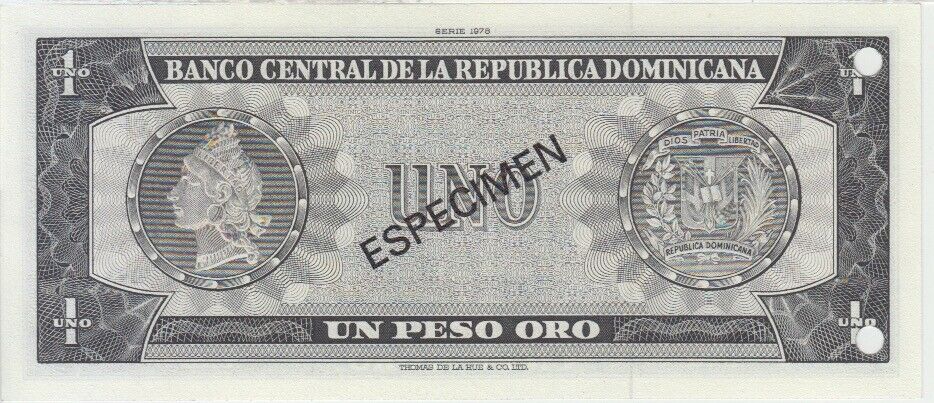 Dominican Republic banknote P. 116a 1 Peso Oro 1978 Specimen, UNC WE COMBINE - Fresh Stock Dated December 2025