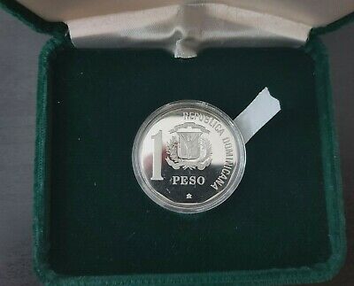 DOMINICAN REPUBLIC SILVER 1 PESO PROOF COIN 1990 YEAR KM#77a EVANGELIZATION BOX - Fresh Stock Dated December 2025