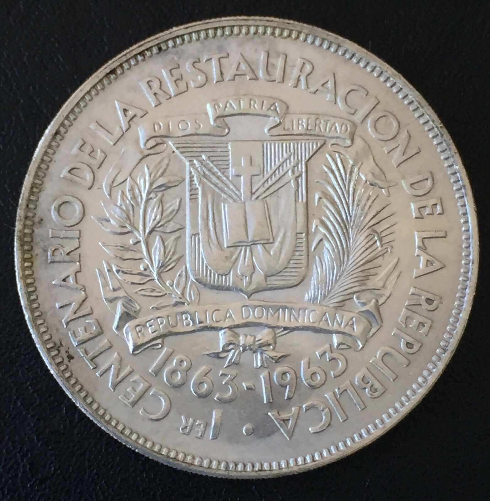 DOMINICAN REPUBLIC 1963 1 Peso Centennial Silver Crown BU - Fresh Stock Dated February 2026