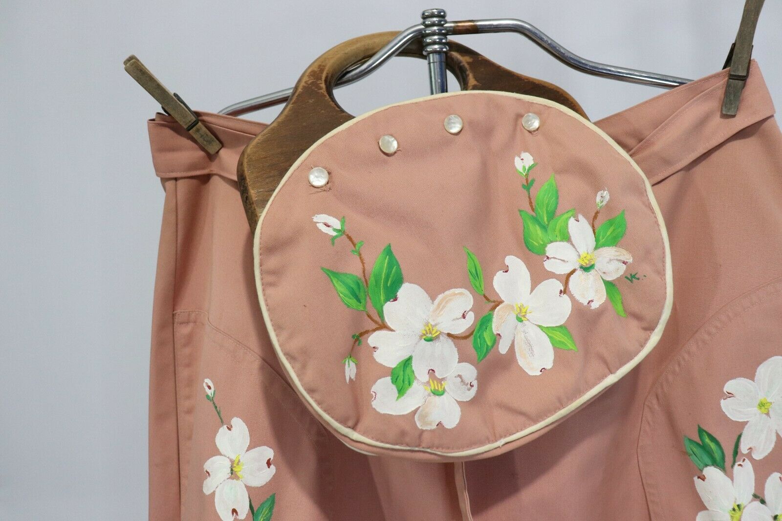 Vintage 70s Wrap Around Skirt XL Hand Painted Dog Wood Flowers Matching Purse - Fresh Stock Dated March 2026