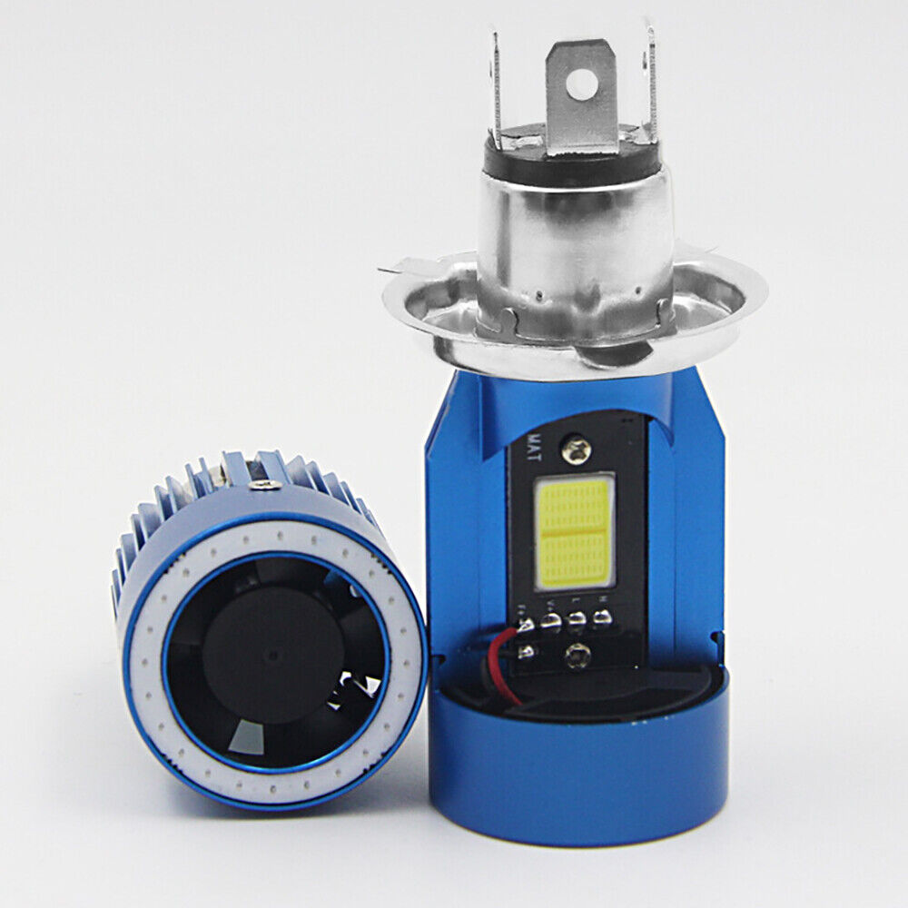 H4 9003 LED COB Headlight Hi/Lo Beam White Bulb Blue Angel Eye For Motorcycle - Fresh Stock Dated February 2026