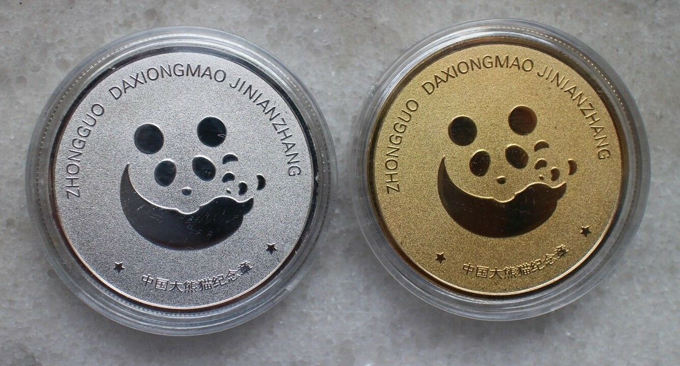 A Pair of China 40mm Gilt and Silvered Panda Medals - Fresh Stock Dated February 2026