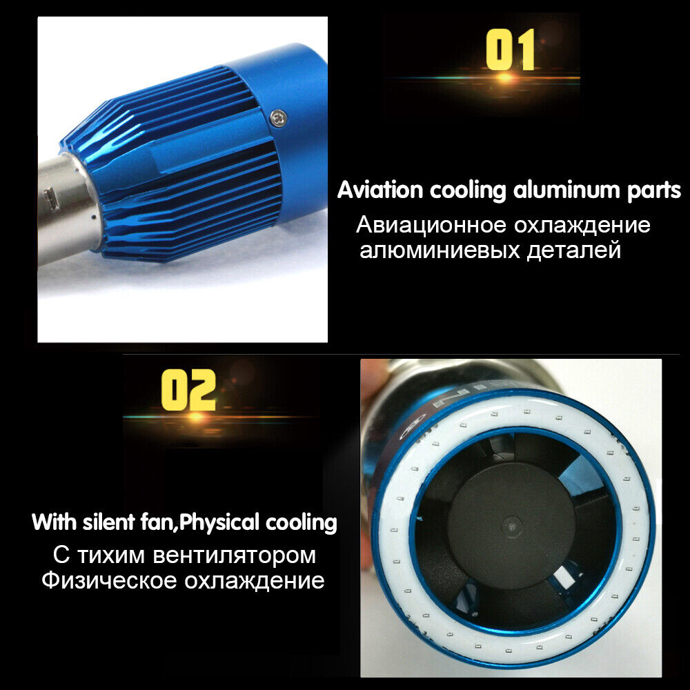 H4 9003 LED COB Headlight Hi/Lo Beam White Bulb Blue Angel Eye For Motorcycle - Fresh Stock Dated February 2026