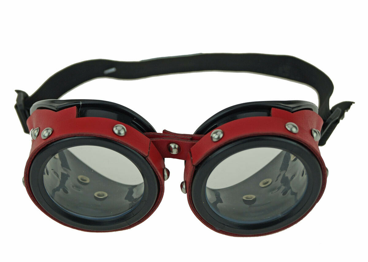 Red Aviator Costume Goggles With Metal Studs Steampunk Costume Goggles - Fresh Stock Dated February 2026