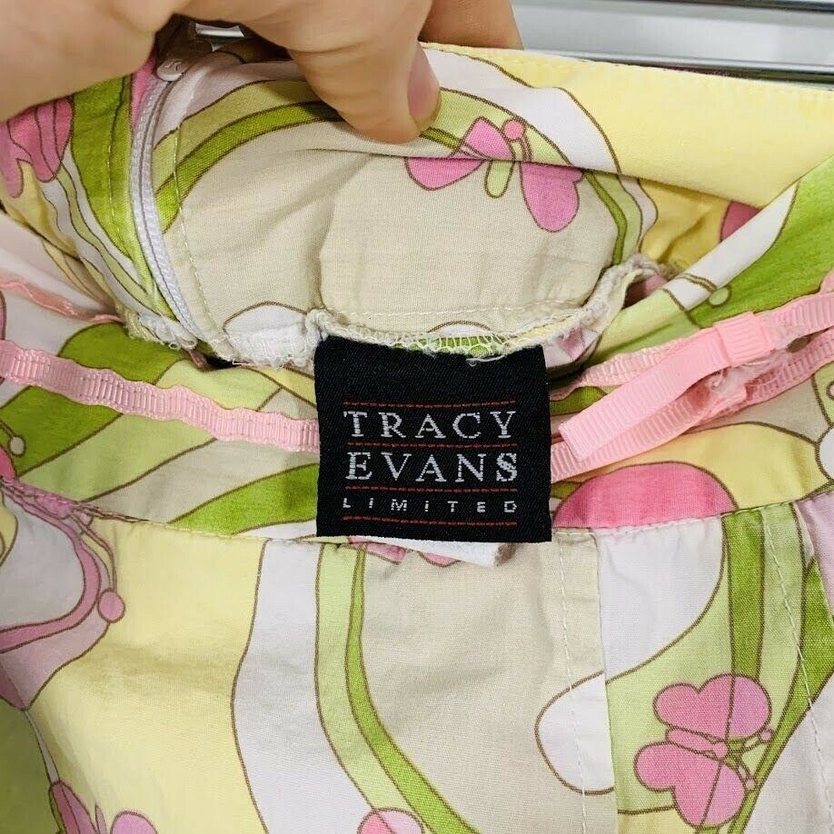 Vintage Y2K White Green Pink Butterfly Print High Waisted Midi Skirt - Fresh Stock Dated February 2026