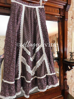 Prairie Rose Brown Calico Lace Gunne Sax Gunnies Vtg 1970s Hippie Skirt, XXS XS - Fresh Stock Dated February 2026