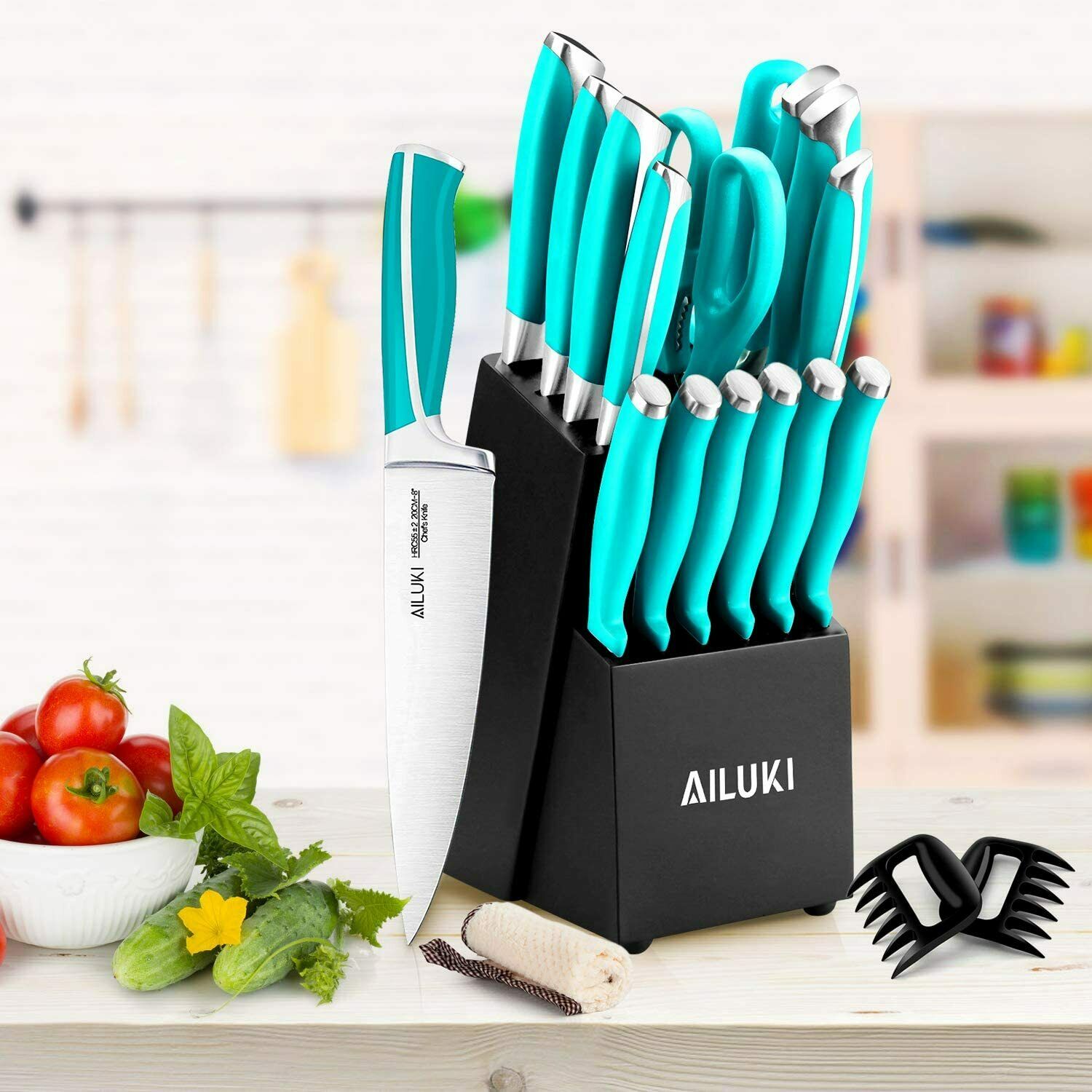 Knife Set, 18-Piece Kitchen Knife Set with Block Wooden German Stainless Steel - Fresh Stock Dated December 2025
