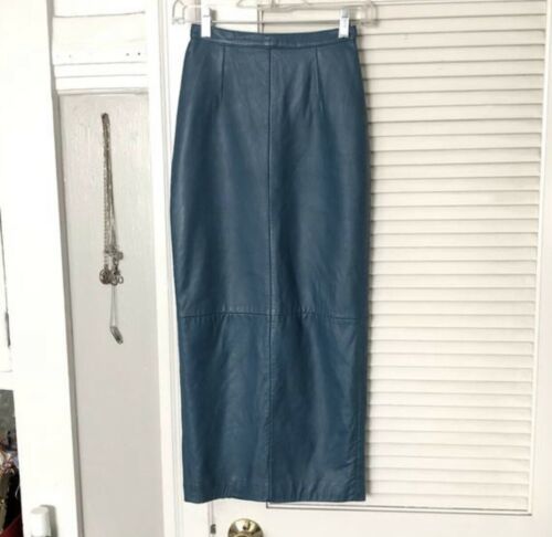 Vintage 80s North Beach Leather Blue pencil skirt Retro Rockabilly Wiggle XS - Fresh Stock Dated December 2025