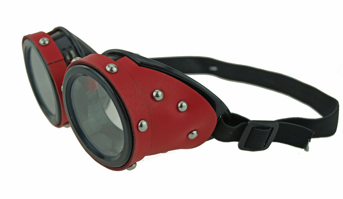 Red Aviator Costume Goggles With Metal Studs Steampunk Costume Goggles - Fresh Stock Dated February 2026