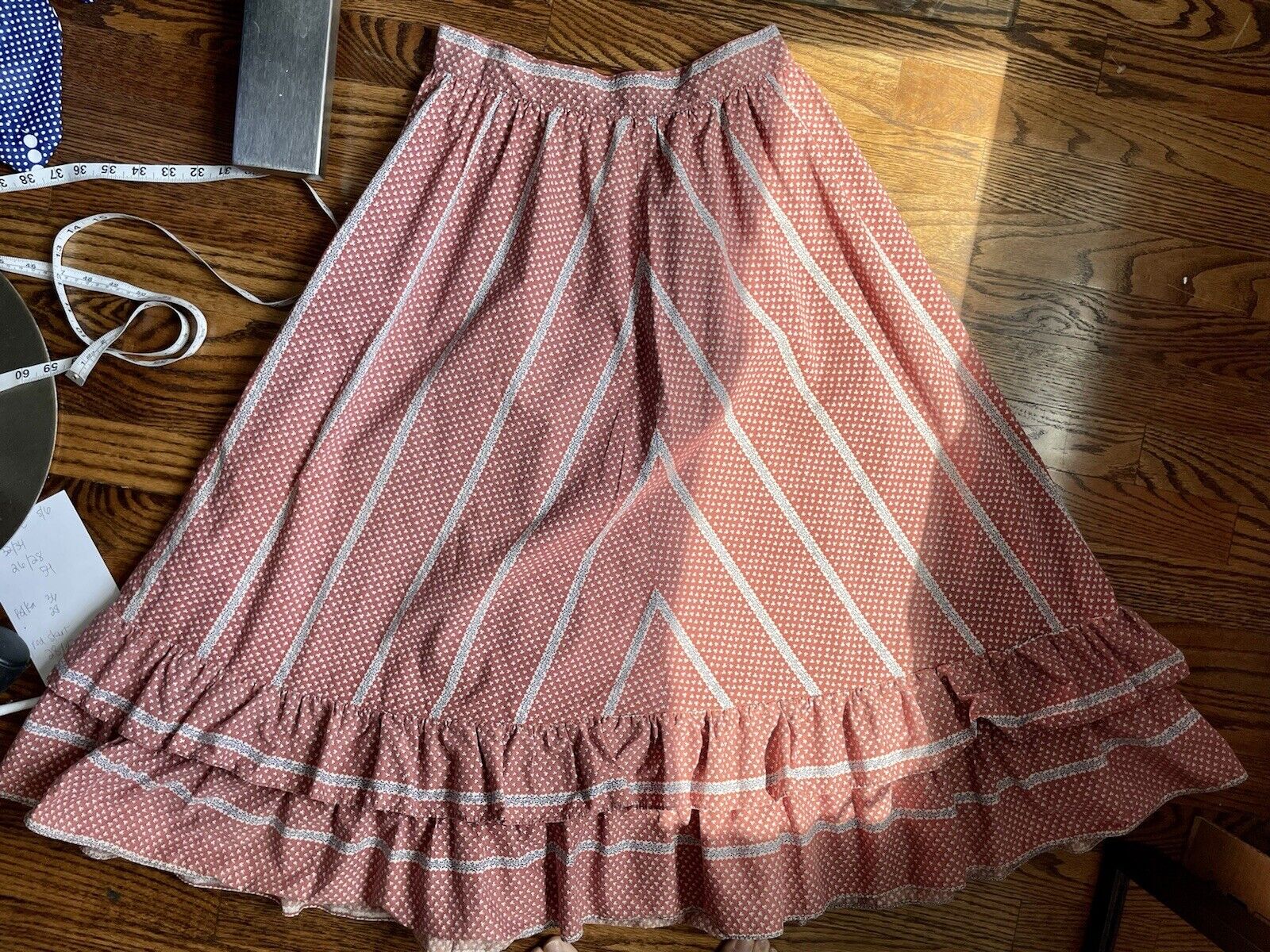 vintage 70’s Peasant skirt red ditsy floral Tiered ruffles cottagecore Prairie S - Fresh Stock Dated March 2026