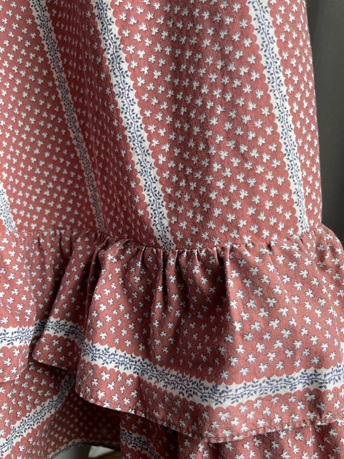 vintage 70’s Peasant skirt red ditsy floral Tiered ruffles cottagecore Prairie S - Fresh Stock Dated March 2026