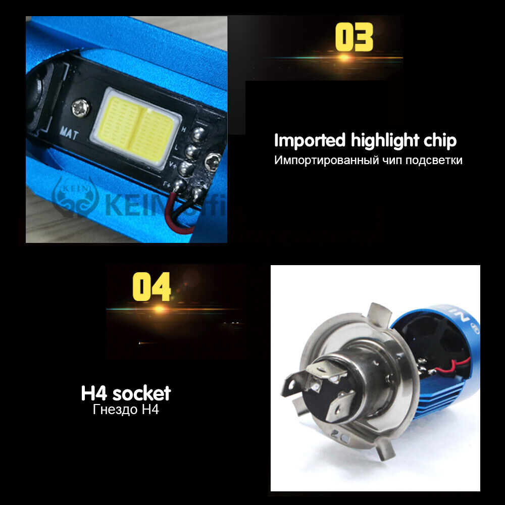 H4 9003 LED COB Headlight Hi/Lo Beam White Bulb Blue Angel Eye For Motorcycle - Fresh Stock Dated February 2026
