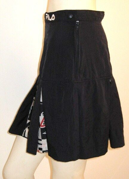 VINTAGE FILA TENNIS SKIRT NAVY BLUE PLEATED LOGO PATTERN NYLON 1980's Size M - Fresh Stock Dated February 2026