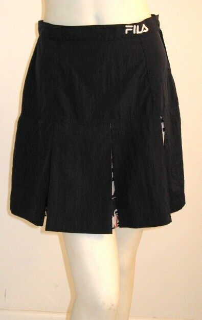 VINTAGE FILA TENNIS SKIRT NAVY BLUE PLEATED LOGO PATTERN NYLON 1980's Size M - Fresh Stock Dated February 2026