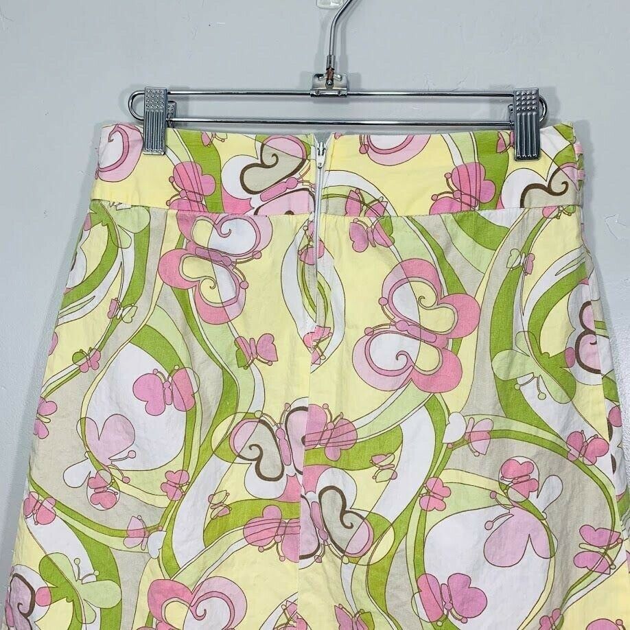 Vintage Y2K White Green Pink Butterfly Print High Waisted Midi Skirt - Fresh Stock Dated February 2026