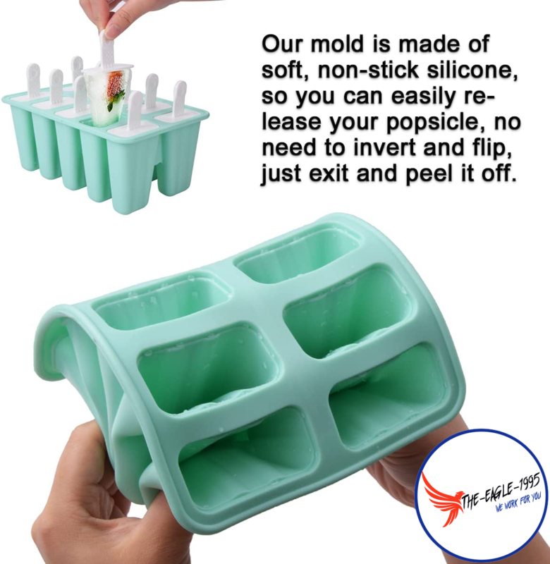 Ice Pop Molds Cavity of 10 Food Grade Silicone Frozen Ice Popsicle Makers Tools - Fresh Stock Dated February 2026