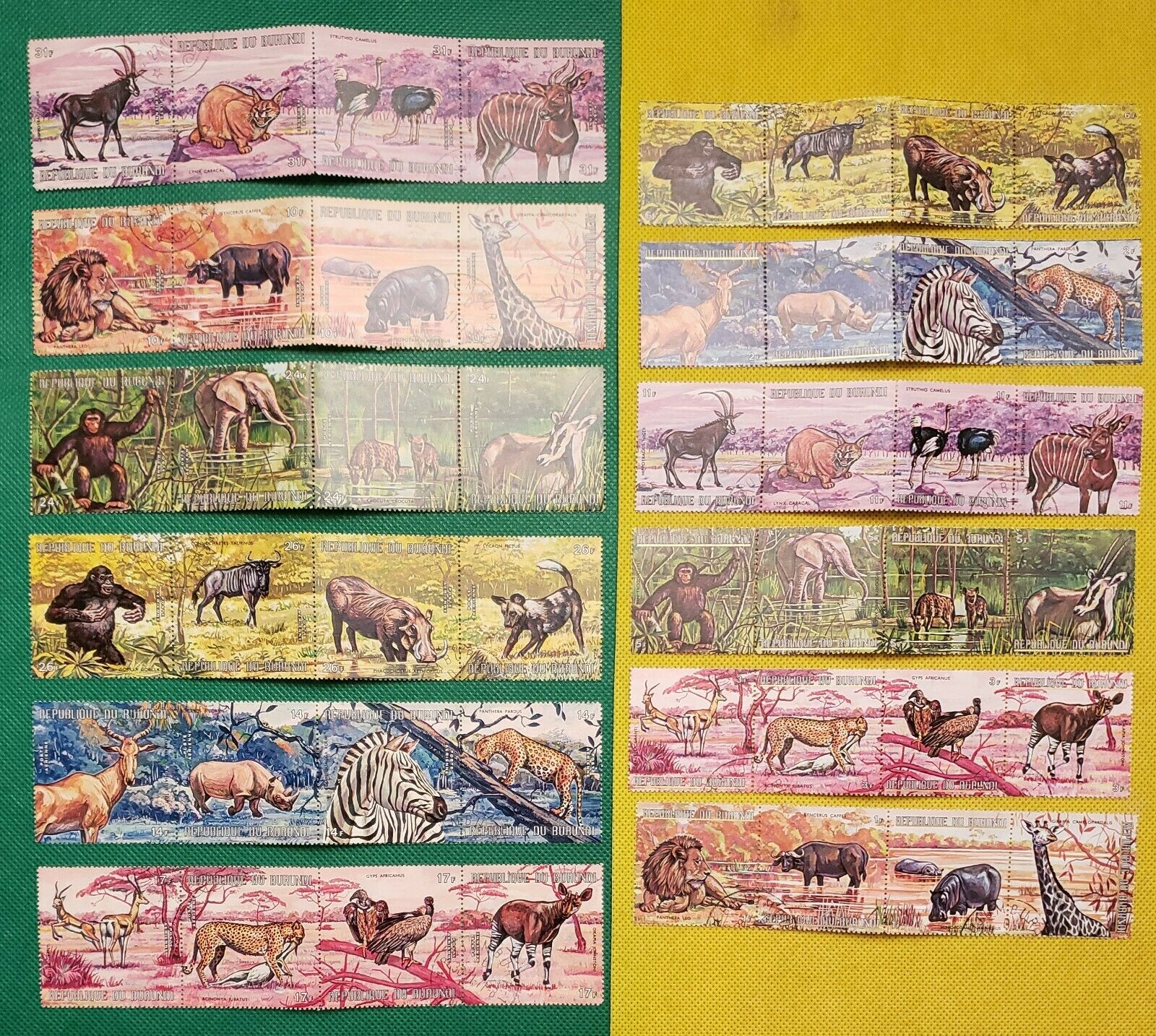 1971 BURUNDI STRIPS OF ANIMALS SCOTT # 355-60 & C149-51 USED NH (2 SETS OF 6) - Fresh Stock Dated January 2026