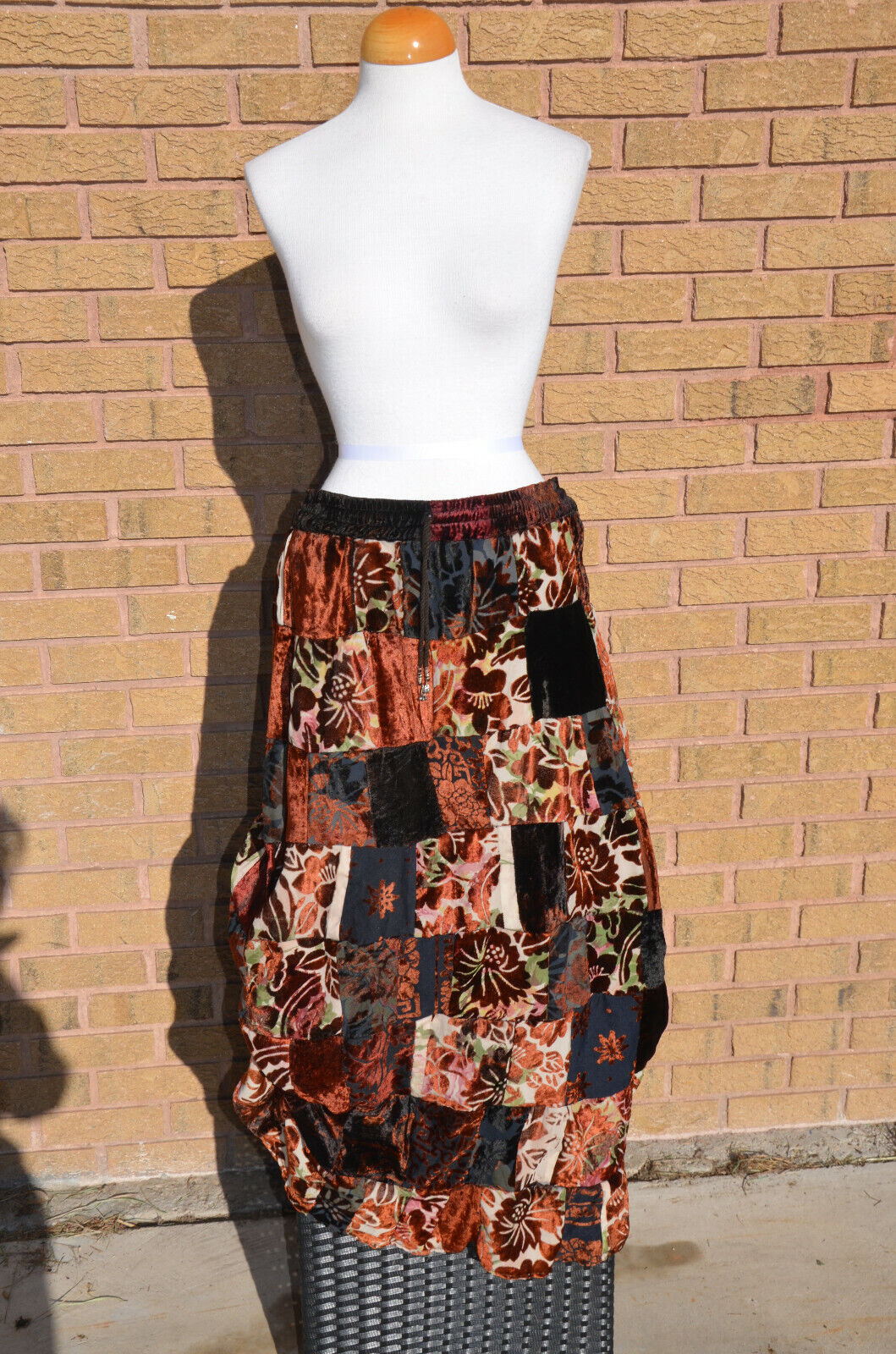Vtg Velvet Patchwork Maxi Skirt Multicolor Lagenlook Cottagecore Prairie L XL 70 - Fresh Stock Dated March 2026