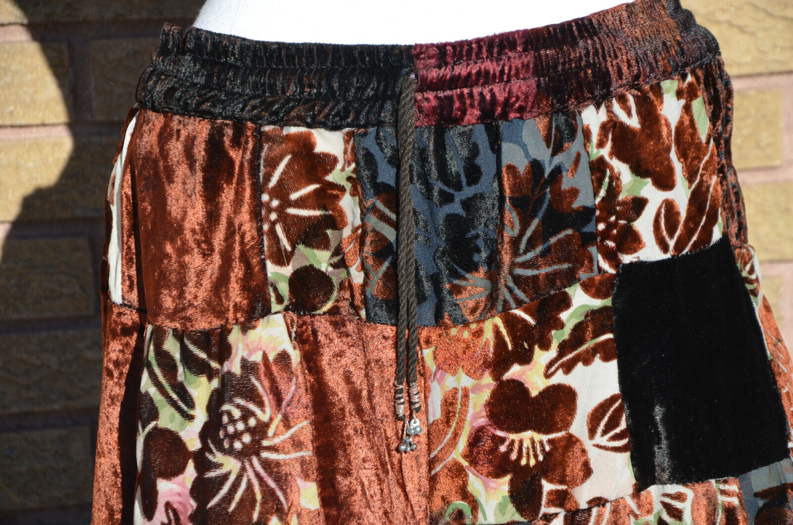 Vtg Velvet Patchwork Maxi Skirt Multicolor Lagenlook Cottagecore Prairie L XL 70 - Fresh Stock Dated March 2026