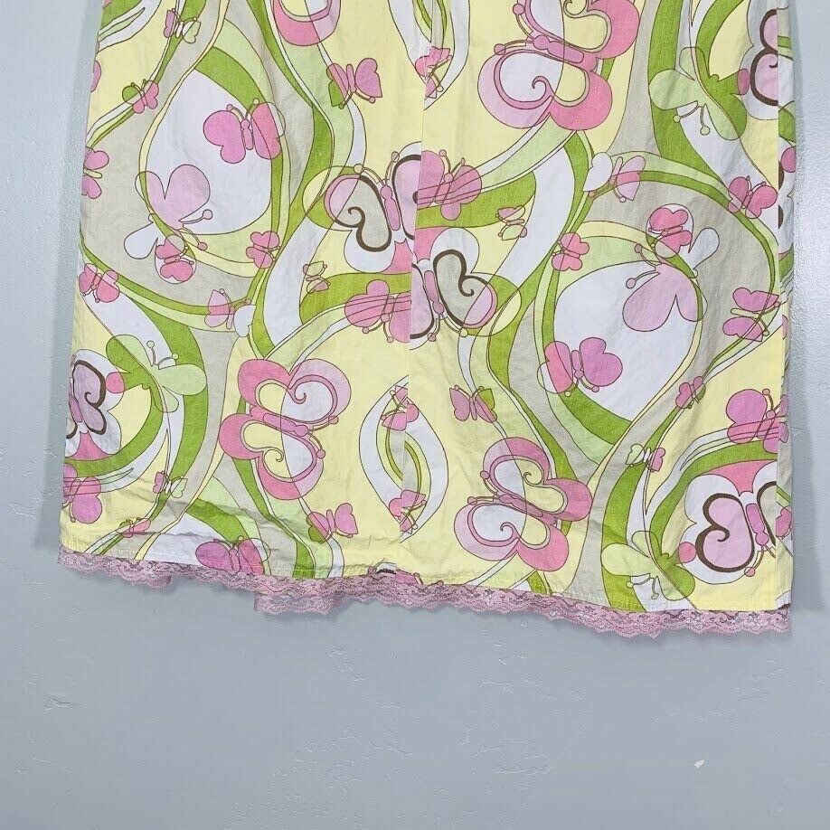 Vintage Y2K White Green Pink Butterfly Print High Waisted Midi Skirt - Fresh Stock Dated February 2026