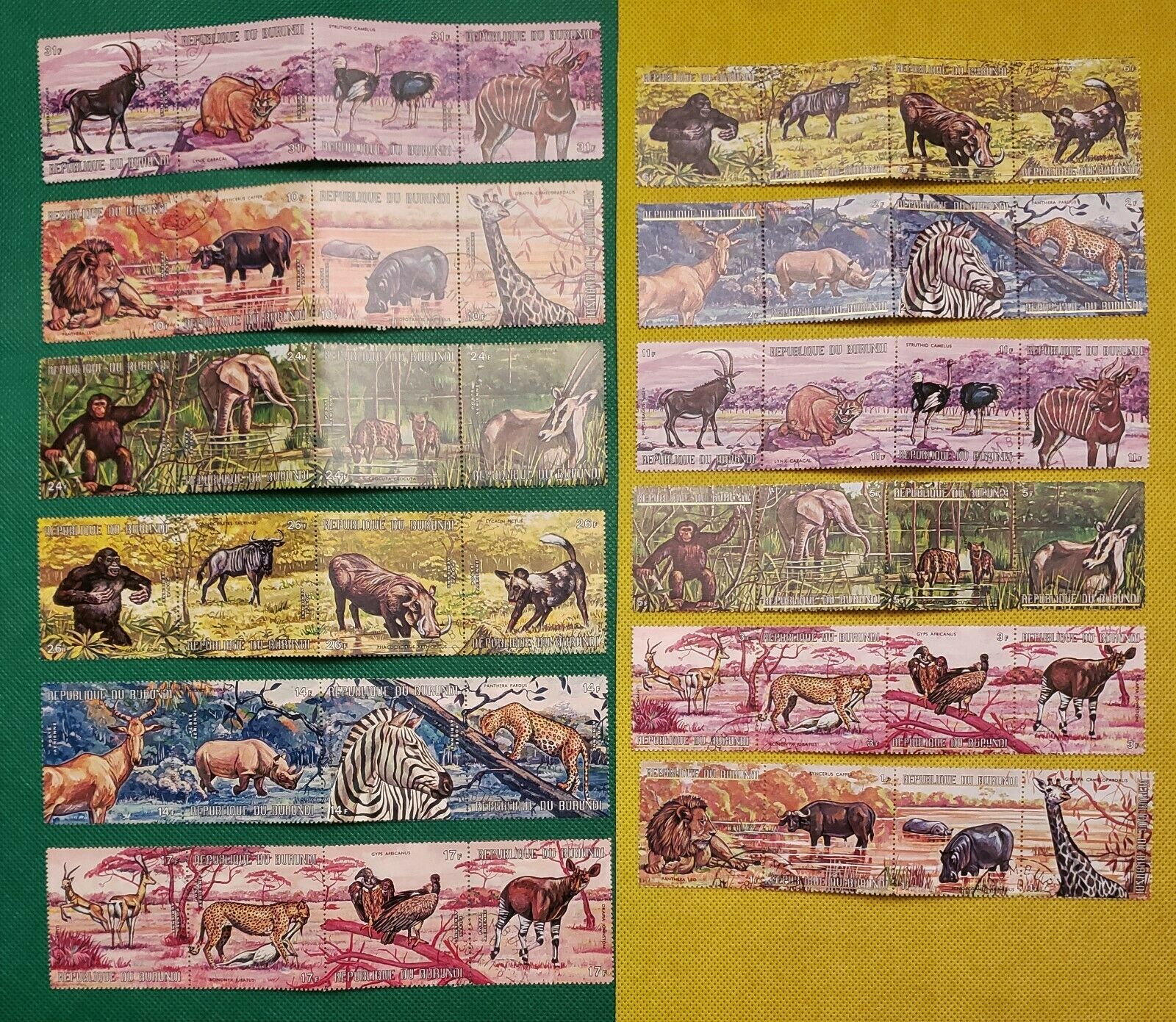 1971 BURUNDI STRIPS OF ANIMALS SCOTT # 355-60 & C149-51 USED NH (2 SETS OF 6) - Fresh Stock Dated January 2026