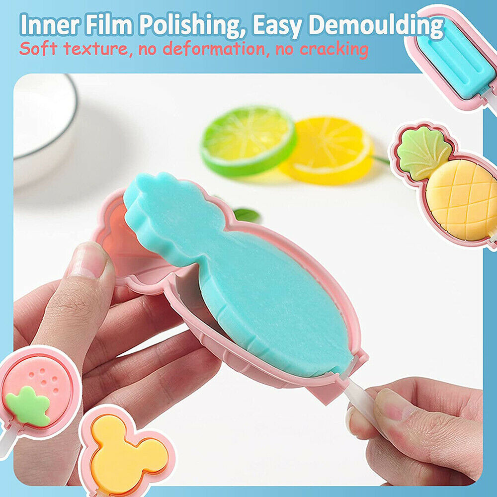 4 Pack Silicone Popsicle Molds Reusable Cute Ice Cream Pop Maker with Lid Sticks - Fresh Stock Dated February 2026