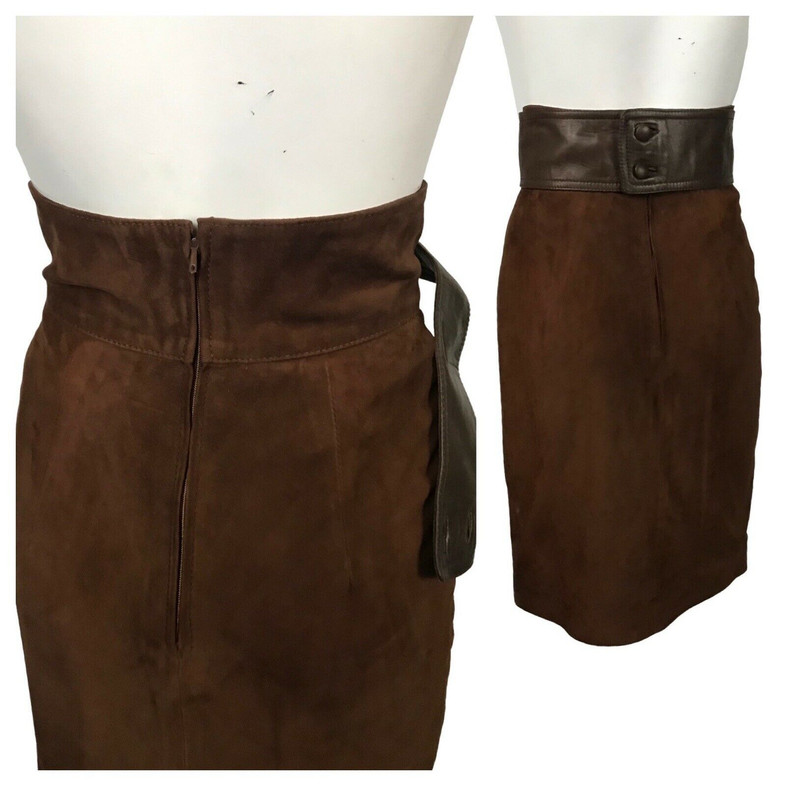 1980s Gucci Pencil Skirt / Brown Suede Leather Belted Skirt Italy AS IS / XS - Fresh Stock Dated March 2026