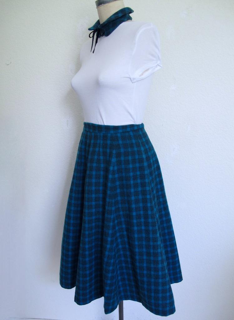 Vintage 1950's Wool Plaid Circle Skirt & Matching Collar XS XXS Blue Gray Plaid - Fresh Stock Dated March 2026