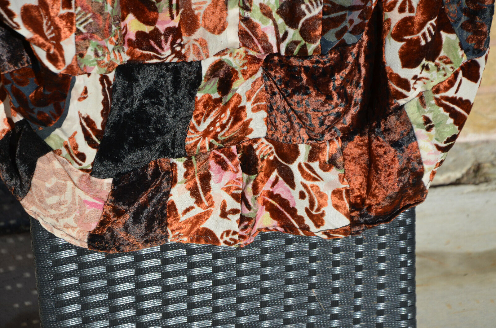 Vtg Velvet Patchwork Maxi Skirt Multicolor Lagenlook Cottagecore Prairie L XL 70 - Fresh Stock Dated March 2026