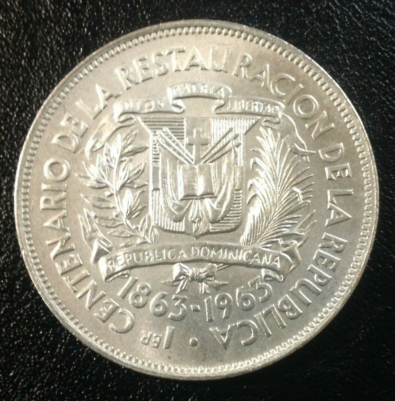 DOMINICAN REPUBLIC 1 Peso 1963  Silver 100th Anniversary of the Restoration - Fresh Stock Dated February 2026